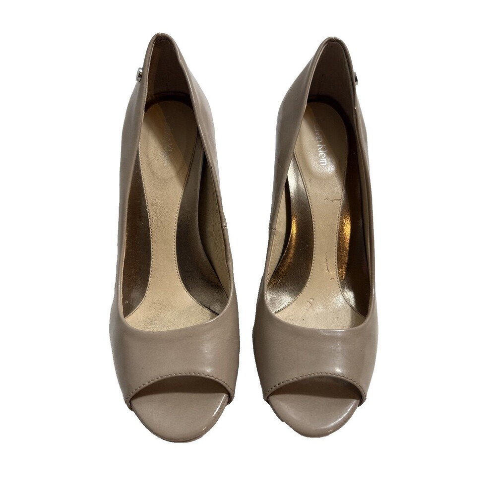 Calvin Klein Taupe Dress Shoes Women’s 7M Pump Open Toe Rubber Sole